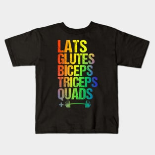 LGBTQ Weightlifting Lats Glutes Biceps Triceps Quads squad Kids T-Shirt